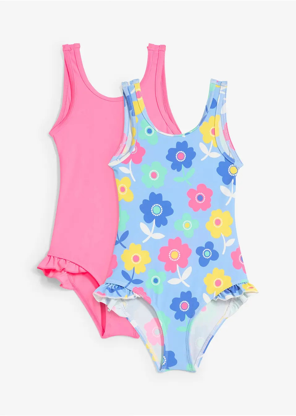 Цял бански (опаковка с 2 бр.)-Фуксия неоново флорално-bonprix