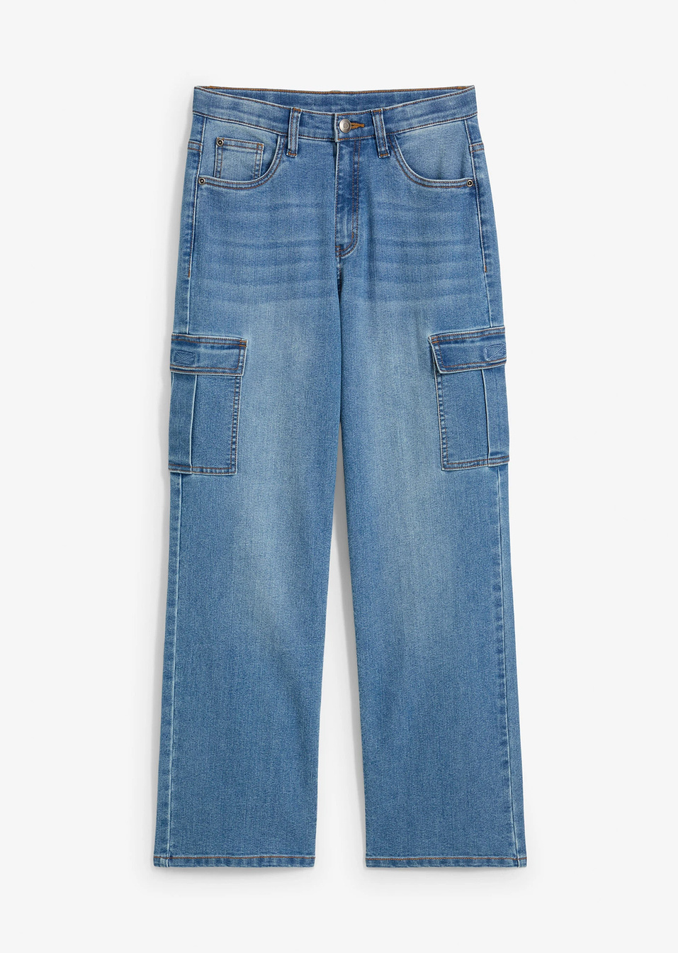 Ελαστικό τζιν cargo loose fit, straight-Γαλάζιο denim-bonprix