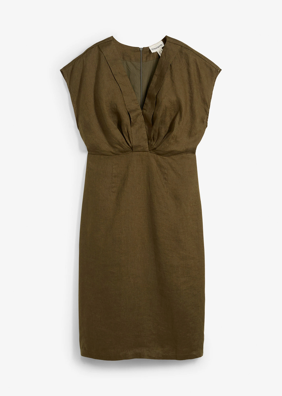 Φόρεμα σε γραμμή pencil από καθαρό λινό-Πράσινο λαδί σκούρο-bonprix