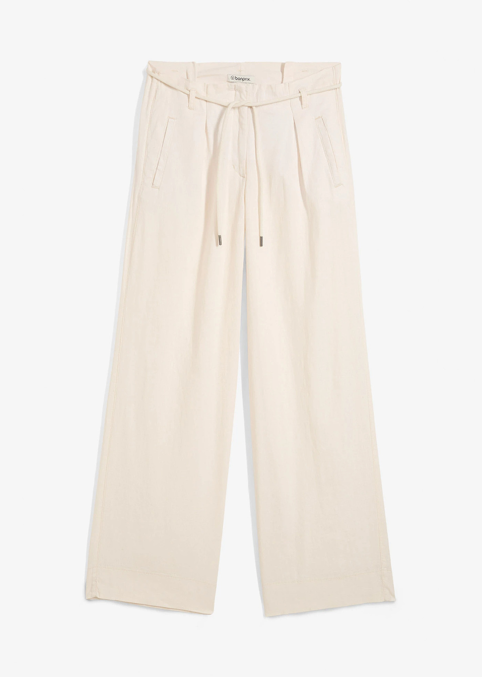 Παντελόνι paper bag από ελαφρύ σύμμεικτο λινό-Μπεζ-bonprix
