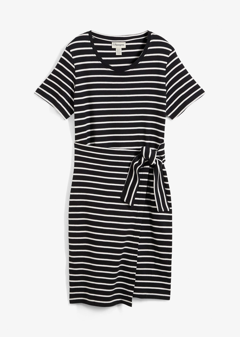 Φόρεμα ζέρσεϊ από καθαρό βαμβάκι-Μαύρο/Λευκό κρεμ ριγέ-bonprix