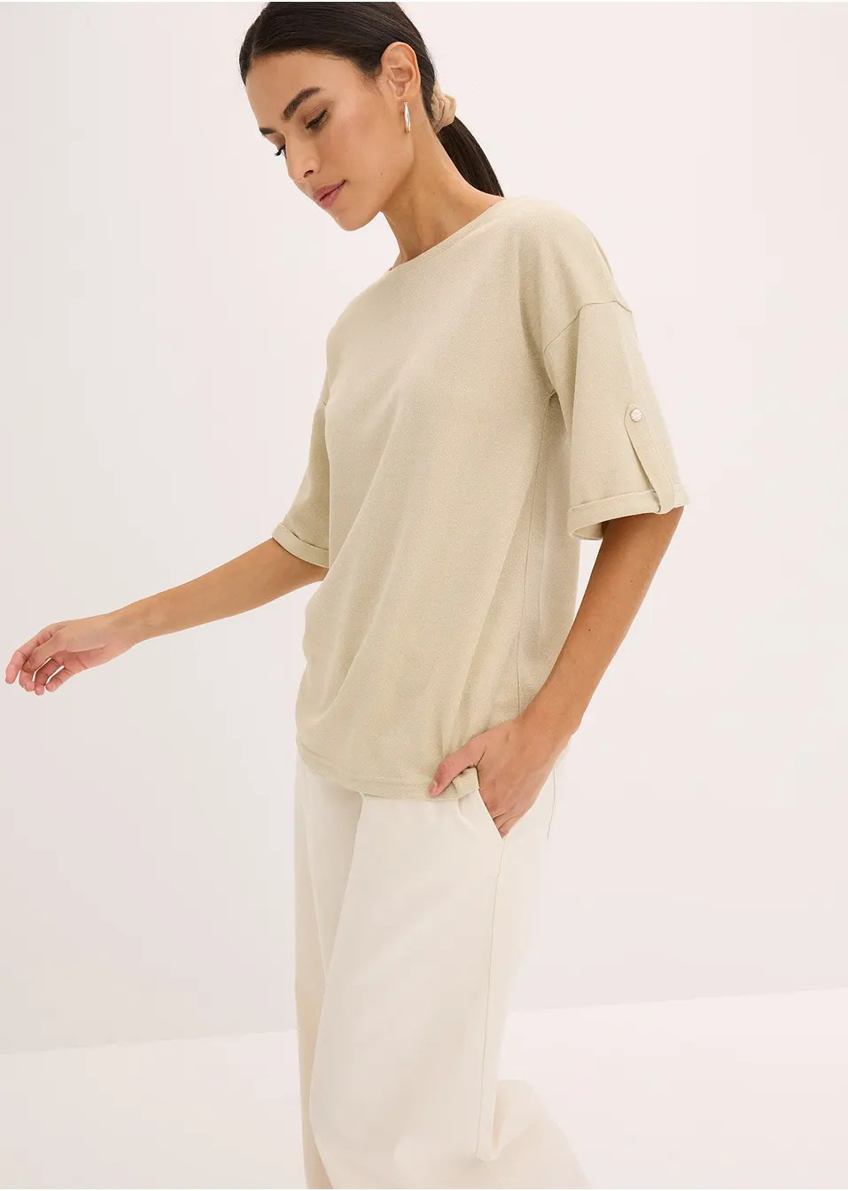 Μπλούζα με βισκόζη glitter και γυαλιστερή στάμπα-bonprix