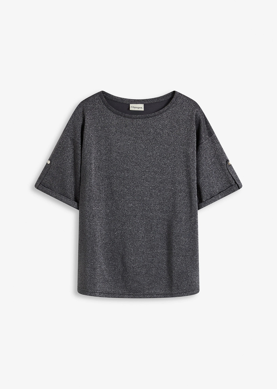 Μπλούζα με βισκόζη glitter και γυαλιστερή στάμπα-Γκρι του σχιστόλιθου/Ασημί-bonprix