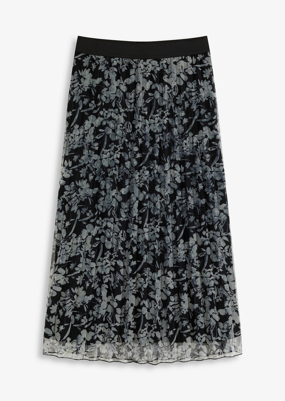 Πλισέ φούστα ζέρσεϊ με mesh-Μαύρο/Λευκό κρεμ-bonprix