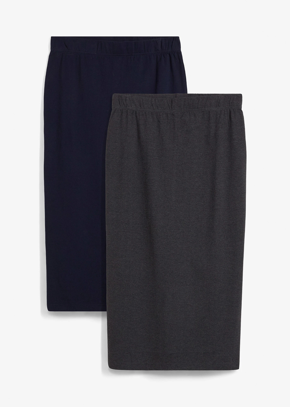 Φούστα ζέρσεϊ σε γραμμή pencil (συσκευασία των 2)-Ανθρακί μελανζέ/Μπλε σκούρο-bonprix