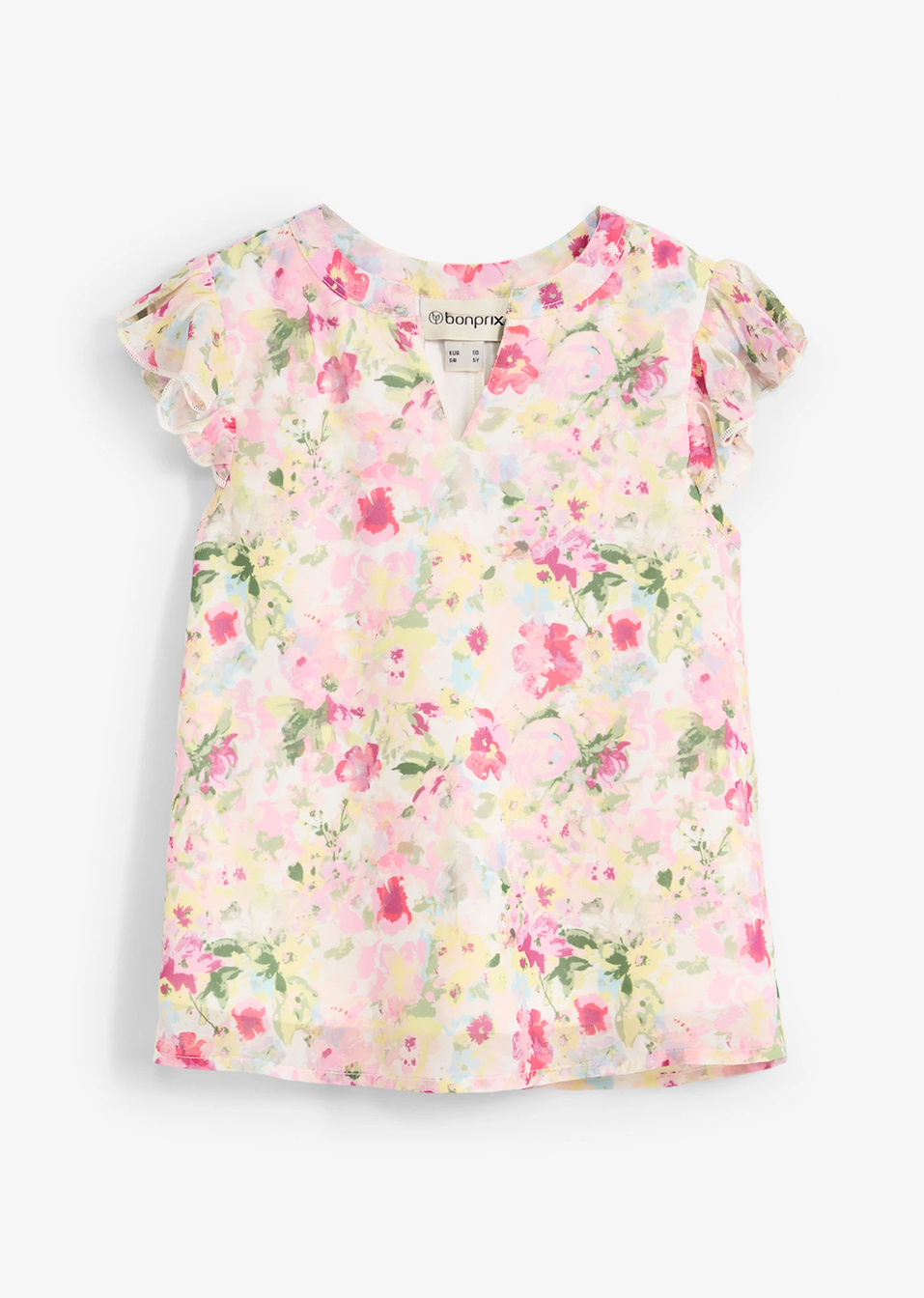 Блуза с рюшове на ръкавите-Виолетово/Бяло флорално-bonprix