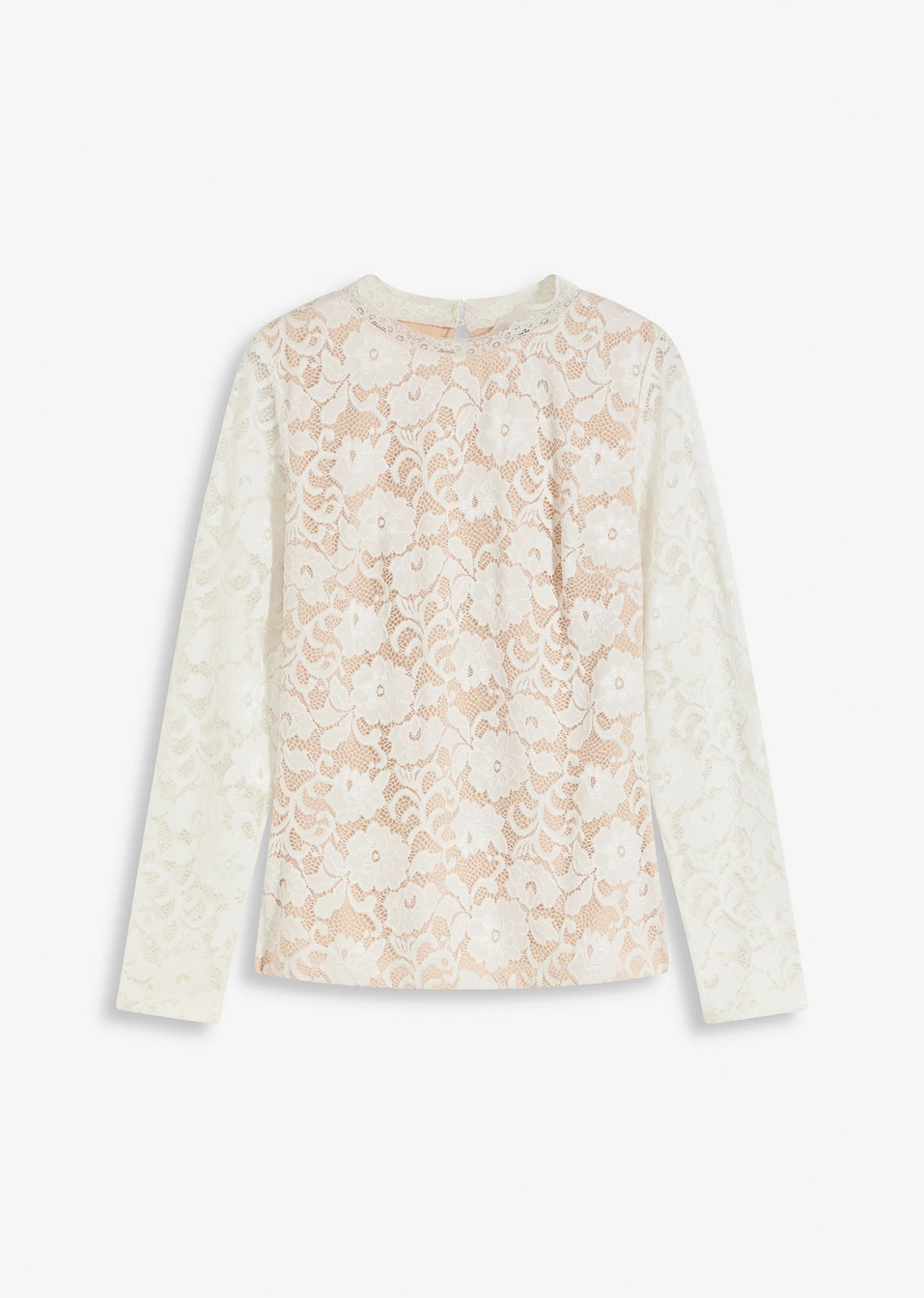 Μακρυμάνικη μπλούζα από δαντέλα-Λευκό κρεμ-bonprix