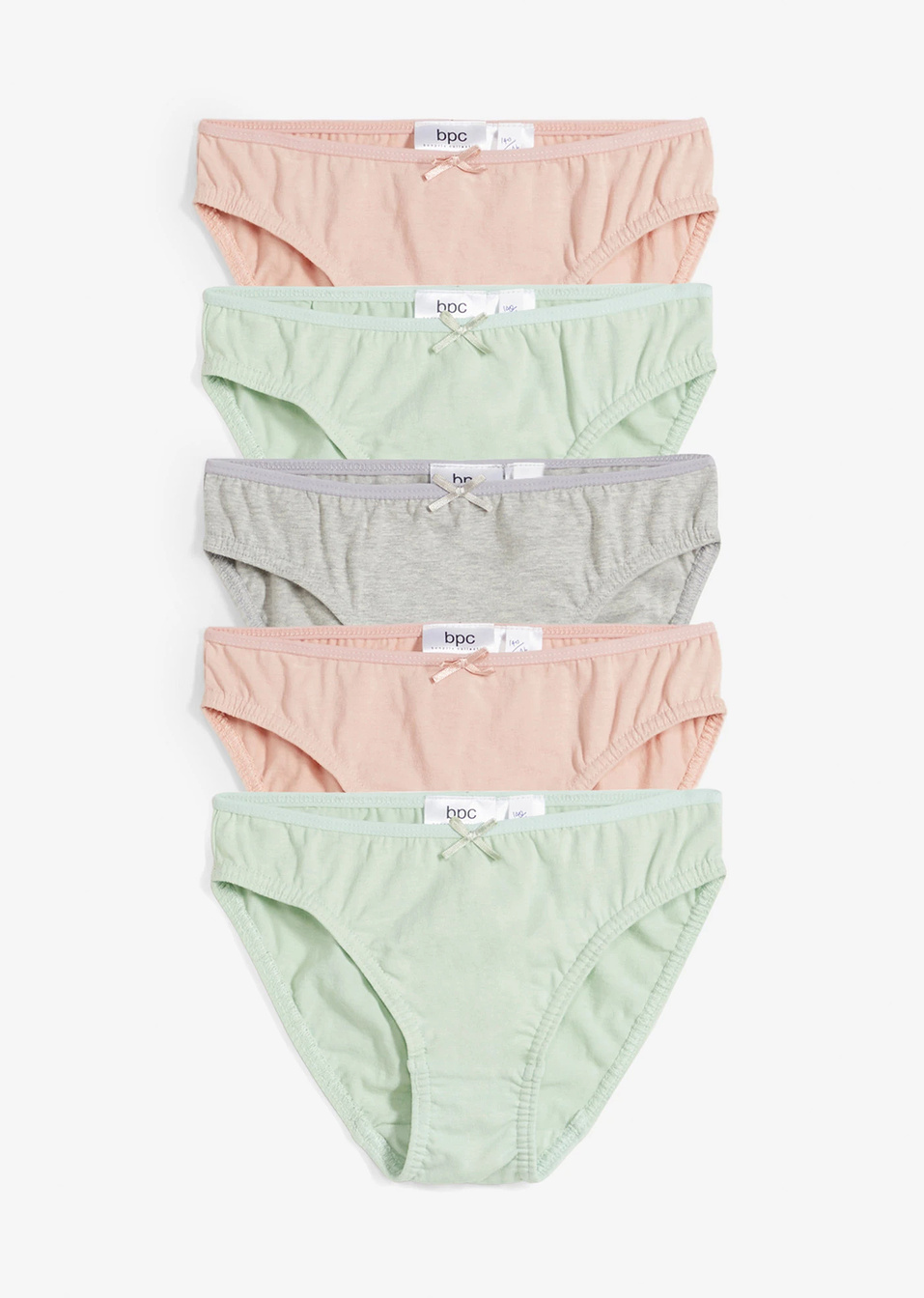 Σλιπ με βιολογικό βαμβάκι (συσκευασία των 5)-Γκρι ανοιχτό μελανζέ/Πράσινο του καλαμιού/Ροζ vintage-bonprix
