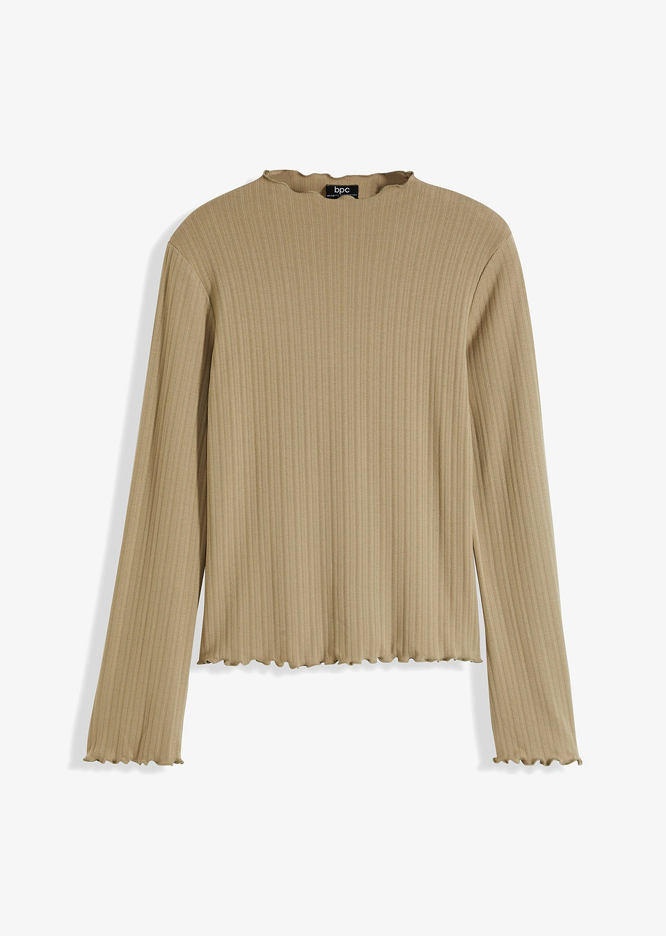 Μακρυμάνικη μπλούζα ριμπ-Χακί σκούρο-bonprix