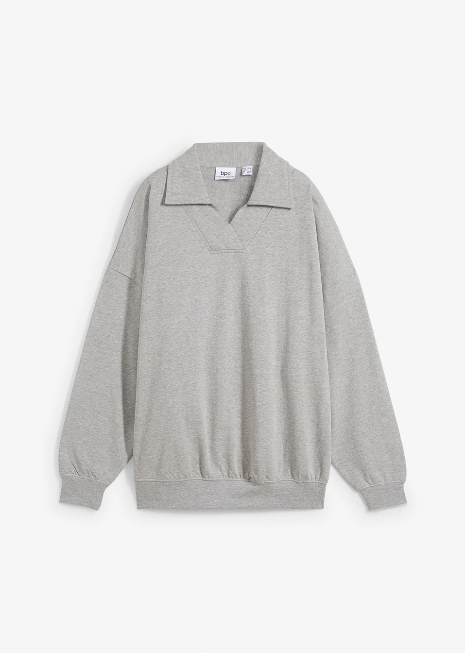 Φούτερ με λαιμόκοψη V και γιακά πόλο-Γκρι ανοιχτό μελανζέ-bonprix