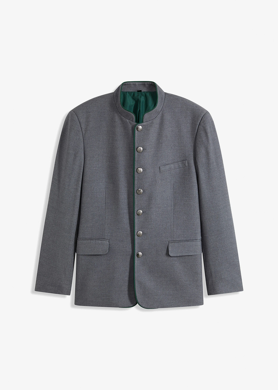 Σακάκι με ίσιο γιακά-Γκρι μελανζέ/Πράσινο σκούρο-bonprix