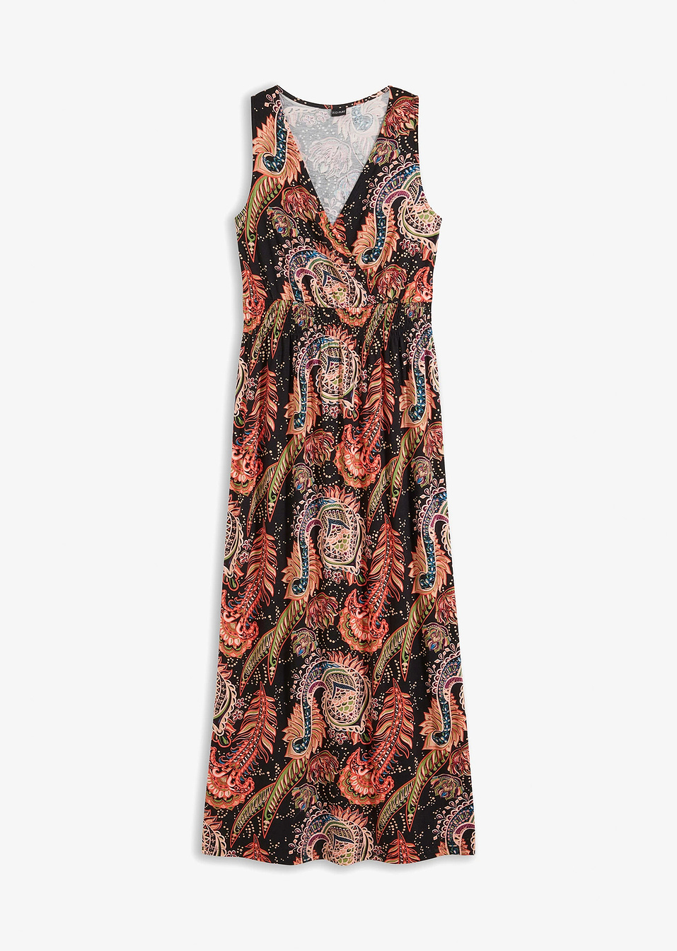 Μακρύ φόρεμα από μαλακή σύμμεικτη βισκόζη-Μαύρο/Κοραλλί-bonprix