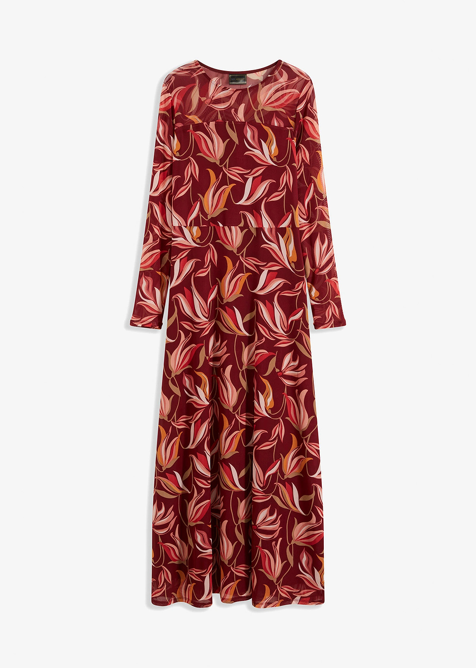 Εβαζέ φόρεμα από mesh-Κόκκινο ρουμπινί/Καμηλό εμπριμέ-bonprix