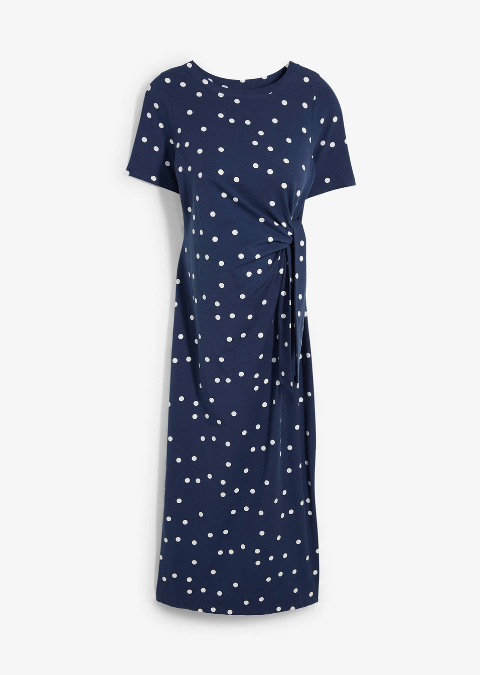 Μακρύ φόρεμα εγκυμοσύνης ζέρσεϊ από βιολογικό βαμβάκι-Μπλε σκούρο/Λευκό κρεμ πουά-bonprix