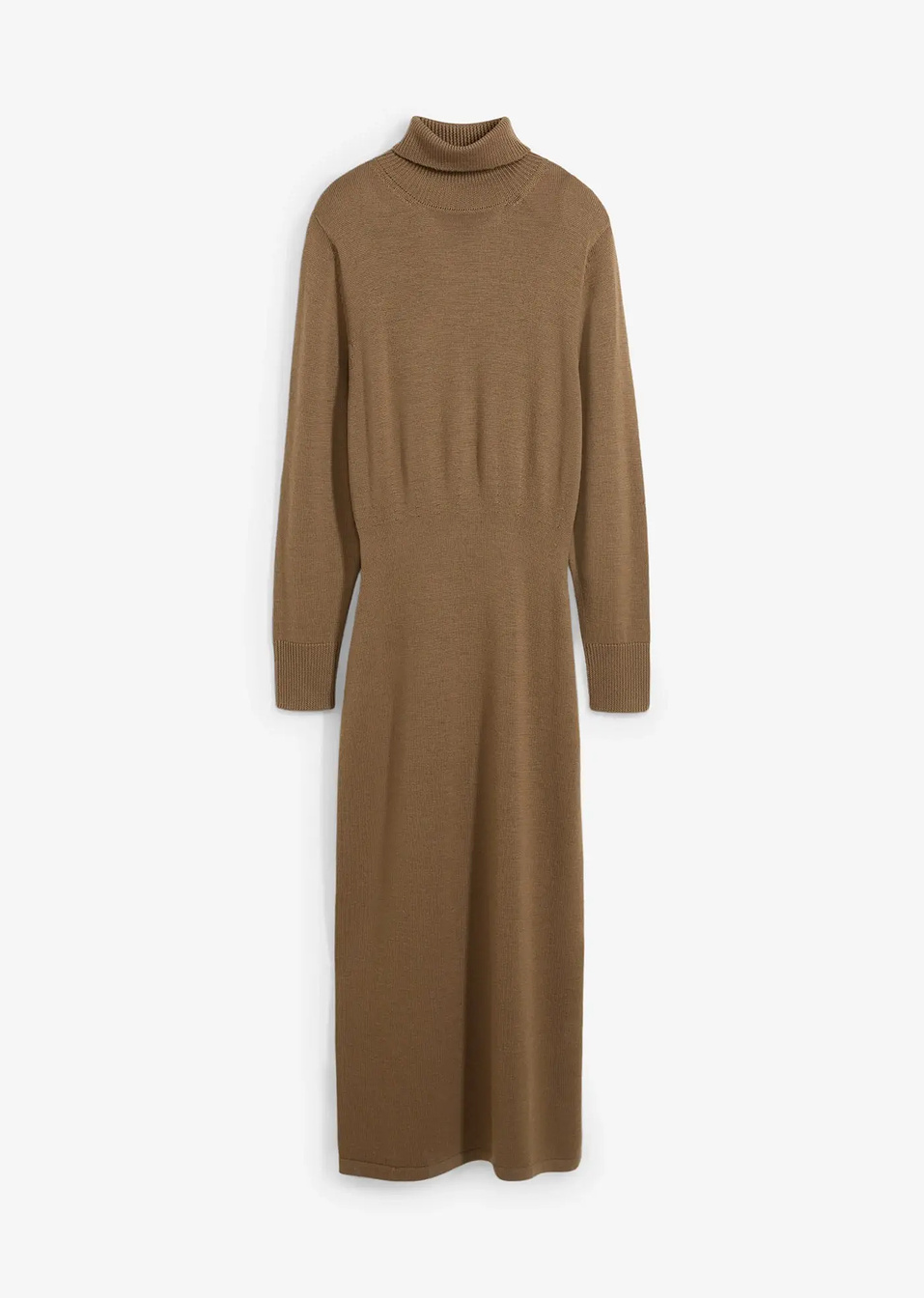 Πλεκτό φόρεμα από μαλλί μερινό-Καφέ καρυδί-bonprix