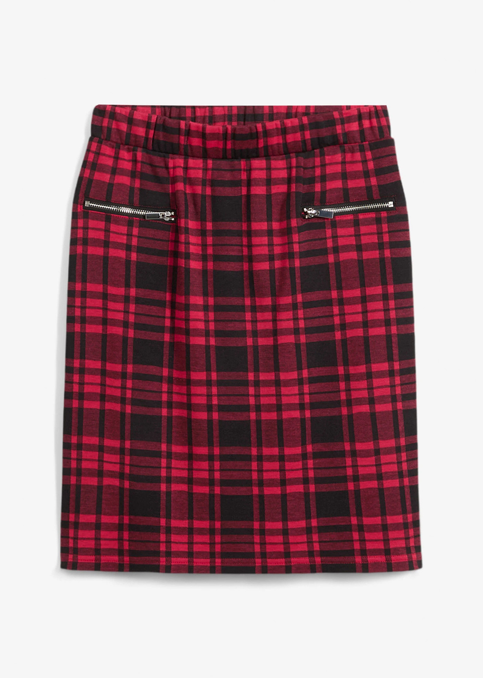 Φούστα ζέρσεϊ-Ροδί/Μαύρο καρό-bonprix