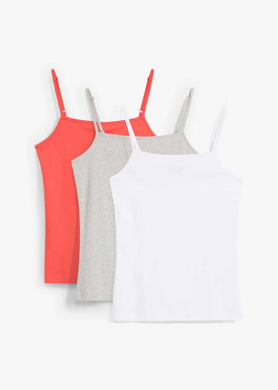 Τοπ με λεπτές τιράντες και βιολογικό βαμβάκι (συσκευασία των 3)-Του αστακού + Λευκό + Γκρι ανοιχτό μελανζέ-bonprix