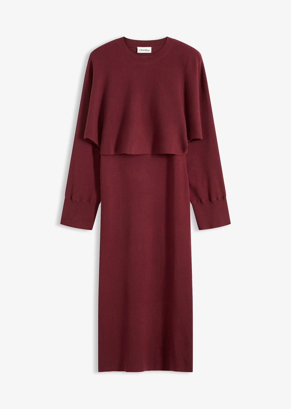 Πλεκτό φορεμα και ασορτί πουλόβερ (σετ 2 τεμ.)-Rosso scuro-bonprix