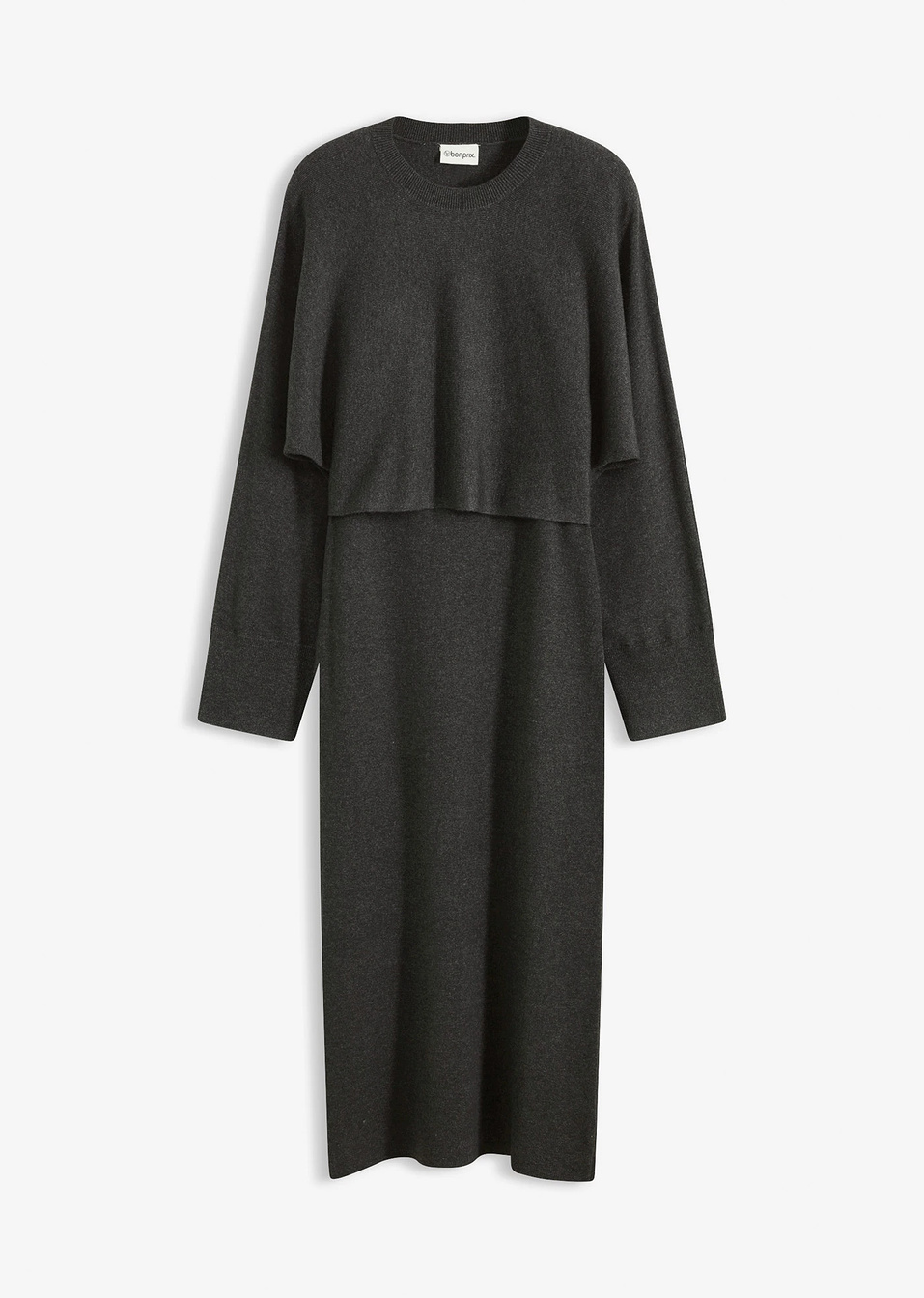 Πλεκτό φορεμα και ασορτί πουλόβερ (σετ 2 τεμ.)-Ανθρακί μελανζέ-bonprix