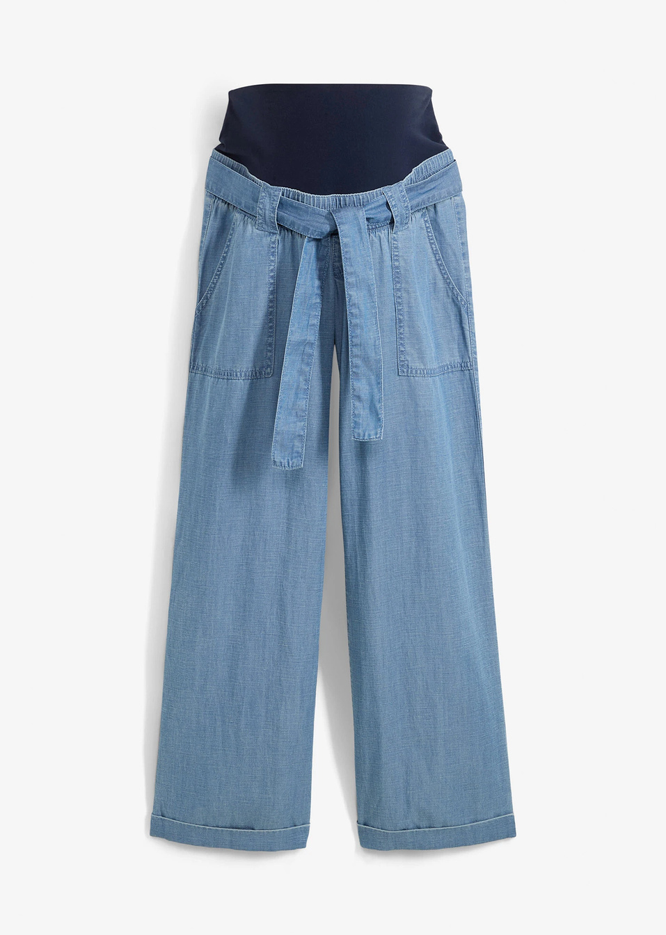 Παντελόνι εγκυμοσύνης 2-σε-1 με φάσα στη μέση-Γαλάζιο denim/Μπλε σκούρο-bonprix