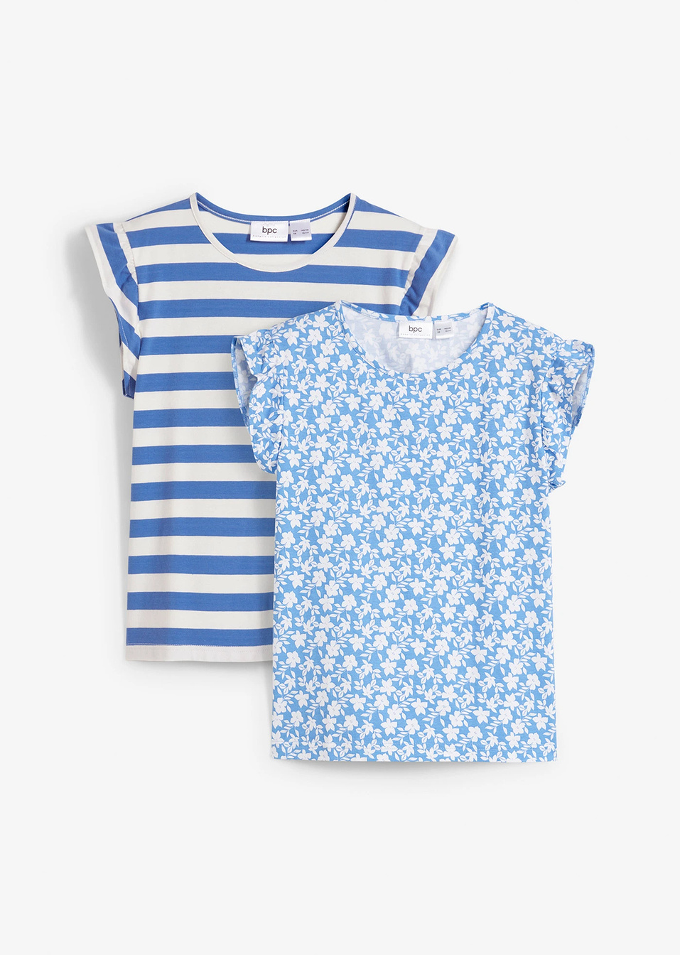 T-shirt με βιολογικό βαμβάκι (συσκευασία των 2)-Λευκό κρεμ/Μπλε του ουρανού-bonprix