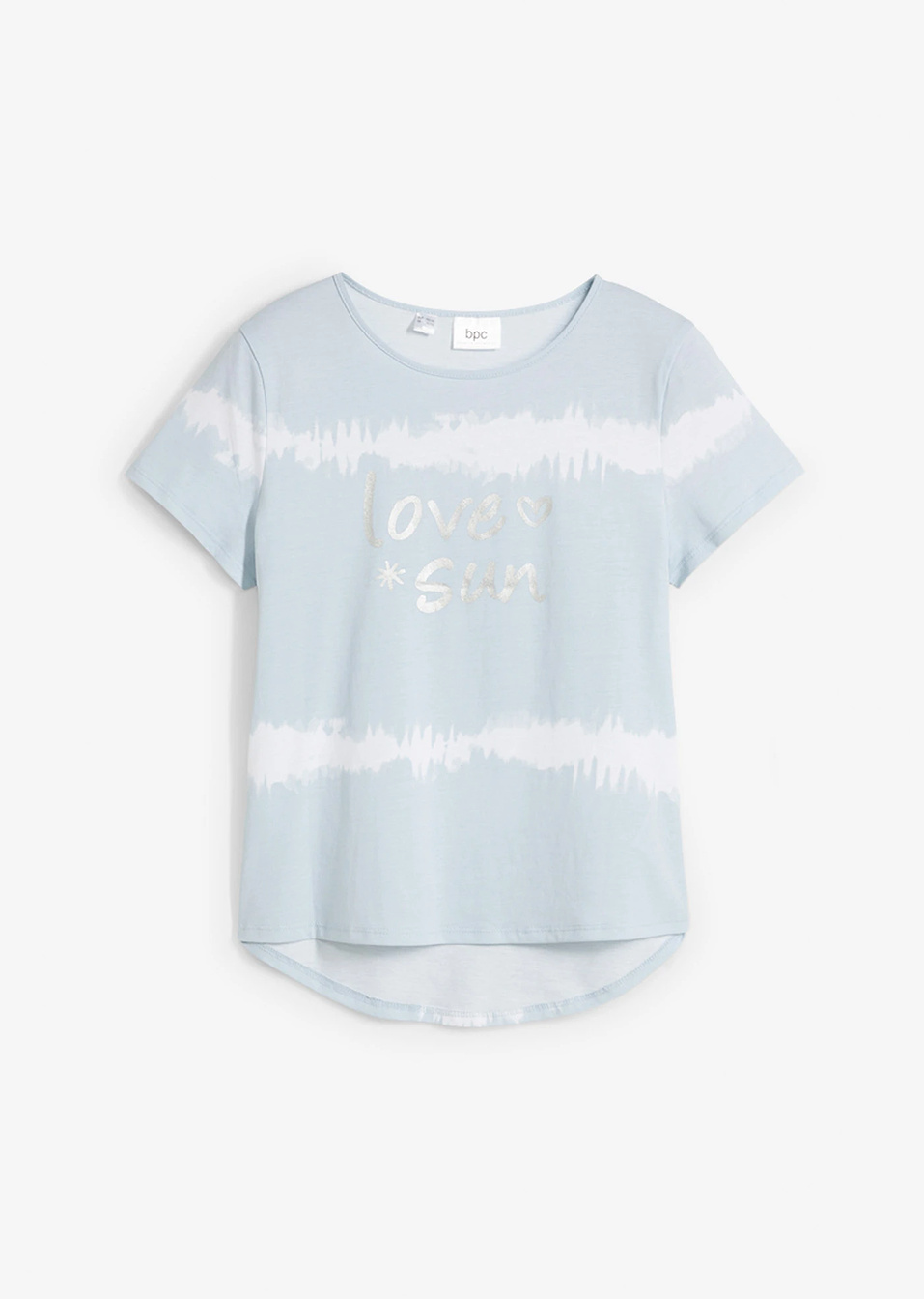 Блуза с асиметричен край от чист био памук-Прашно синьо/Бяло батик-bonprix