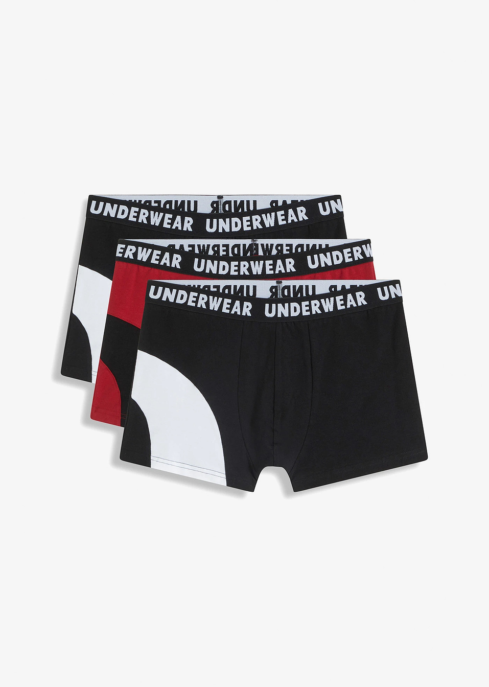 Εφαρμοστό μποξεράκι (συσκευασία των 3)-Μαύρο + Κόκκινο του ηλιοβασιλέματος-bonprix