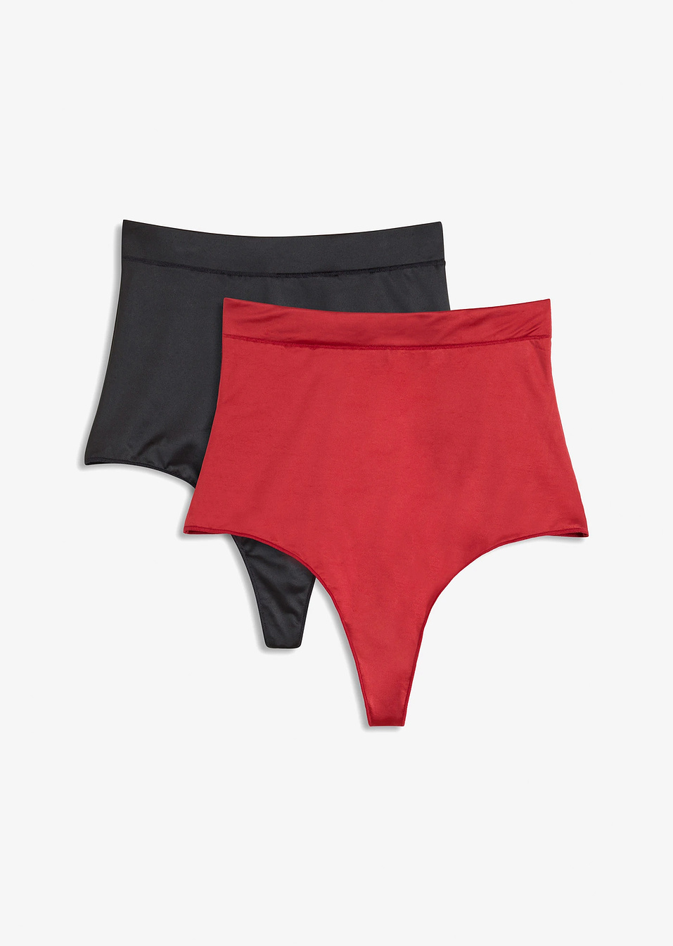 Στρινγκ από ελαφρύ υλικό με ελαφρύ αποτέλεσμα σμίλευσης (συσκευασία των 2)-Μαύρο + Κόκκινο του ηλιοβασιλέματος-bonprix