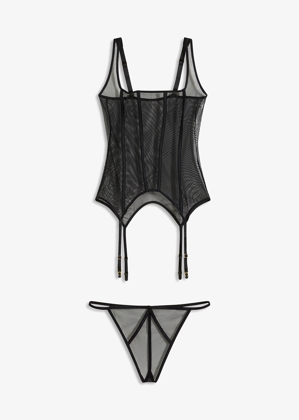 Κορσάζ με ζαρτιέρες και στρινγκ (σετ 2 τεμ.)-Μαύρο-Venus