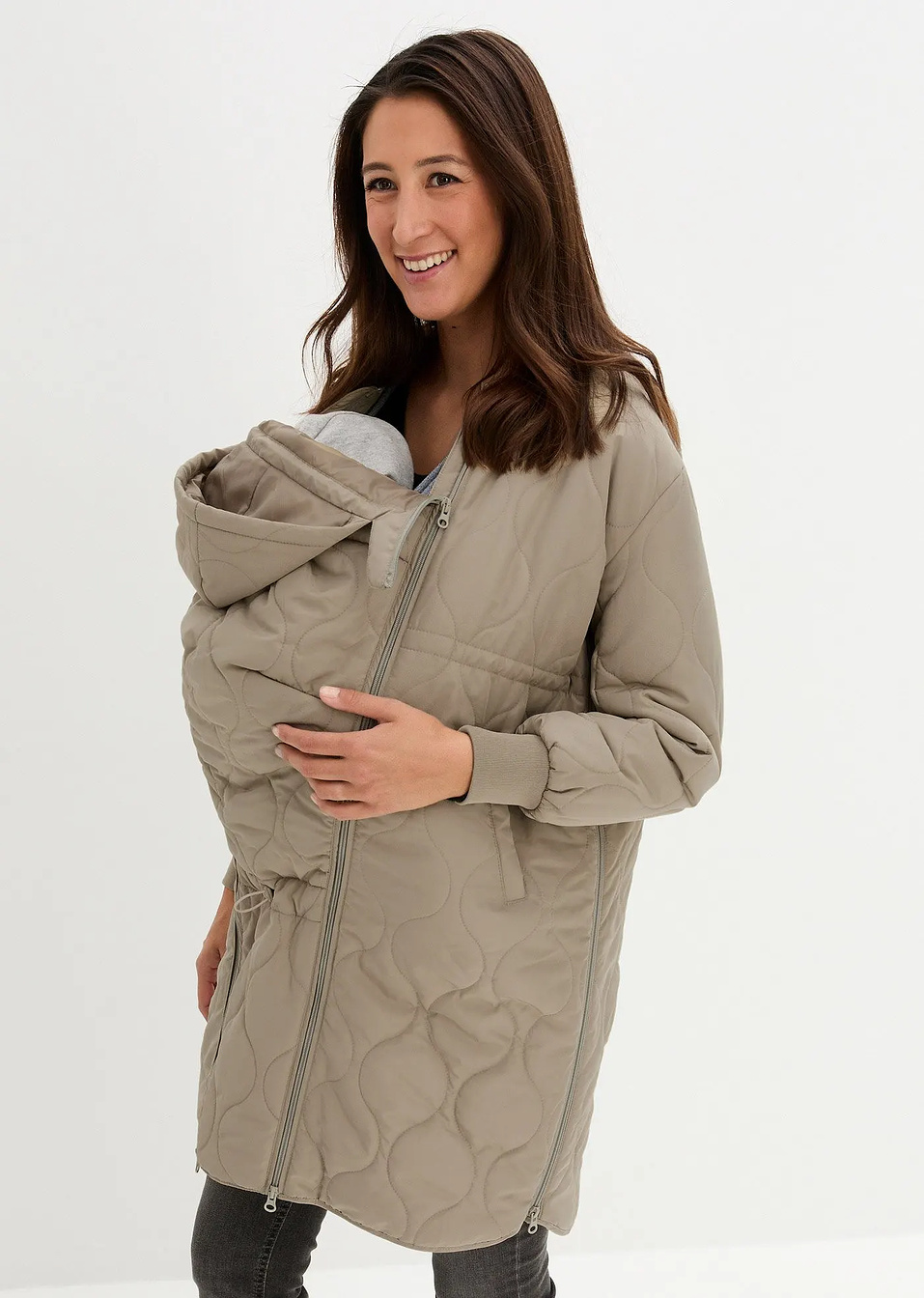 Μακρύ ελαφρύ μπουφάν εγκυμοσύνης 3-σε-1 με προσθήκη babywearing-bonprix