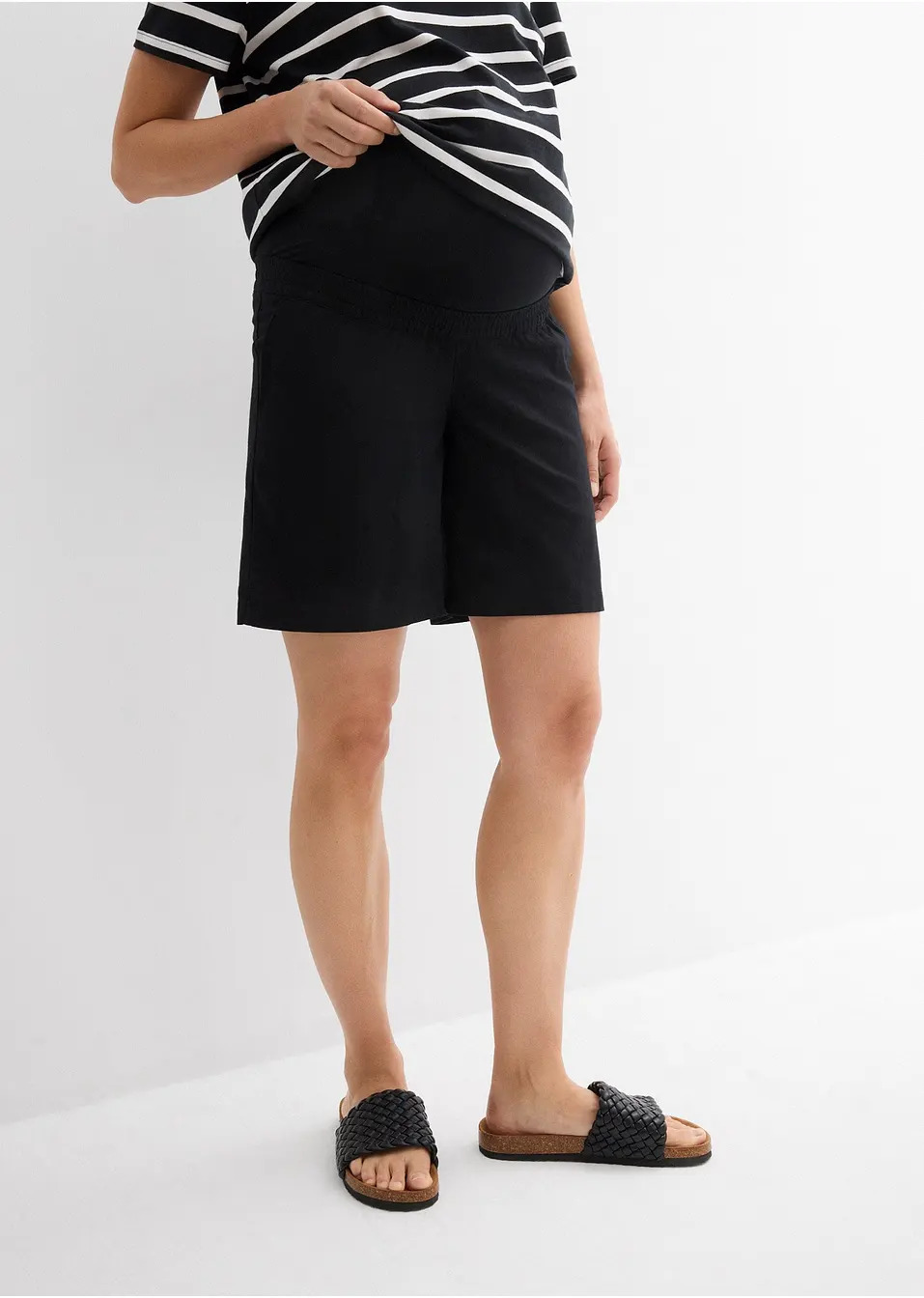 Σορτς εγκυμοσύνης 2-σε-1 με φάσα με ρεβέρ στη μέση από λινό και βαμβάκι-bonprix