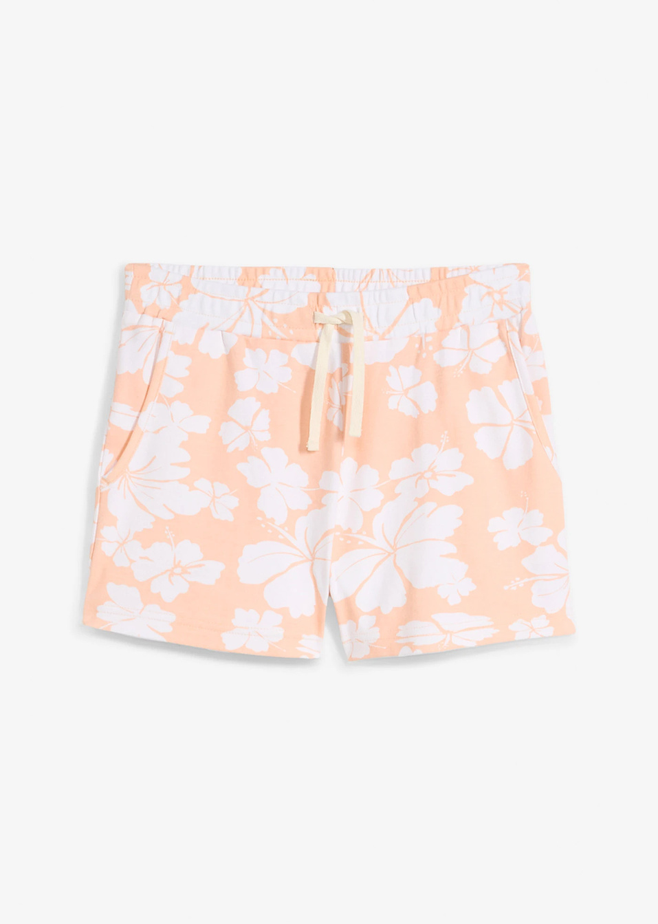 Къси панталони от жарсе от чист био памук-Праскова/Бяло-bonprix