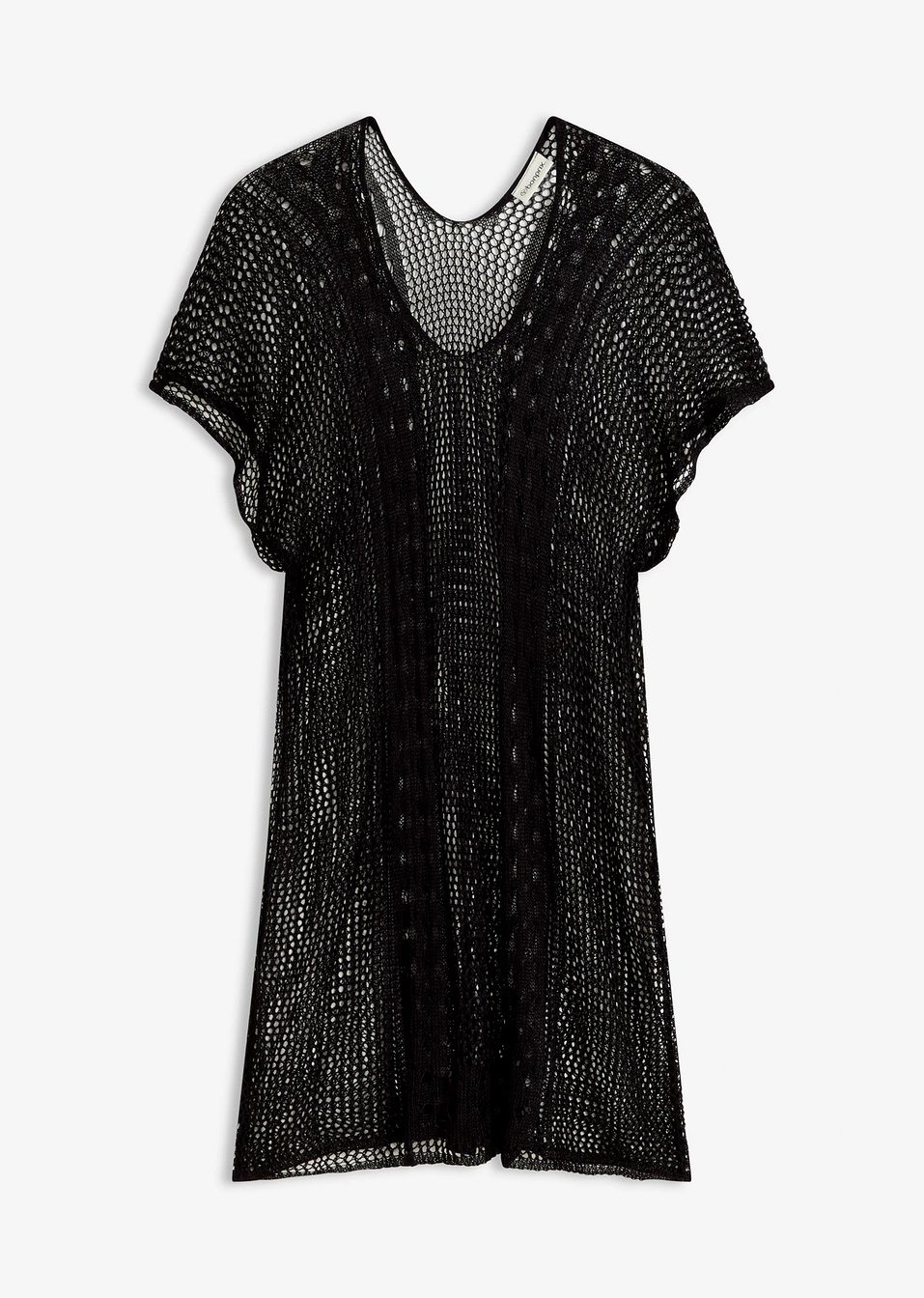 Φόρεμα για την παραλία από βισκόζη με crochet look-Μαύρο-bonprix