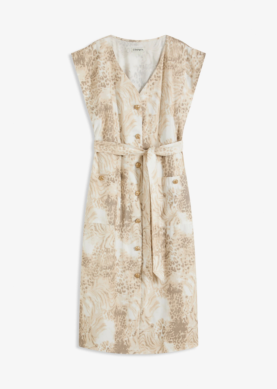 Φόρεμα με βισκόζη και ζώνη που δένεται-Μπεζ λεοπάρ-bonprix