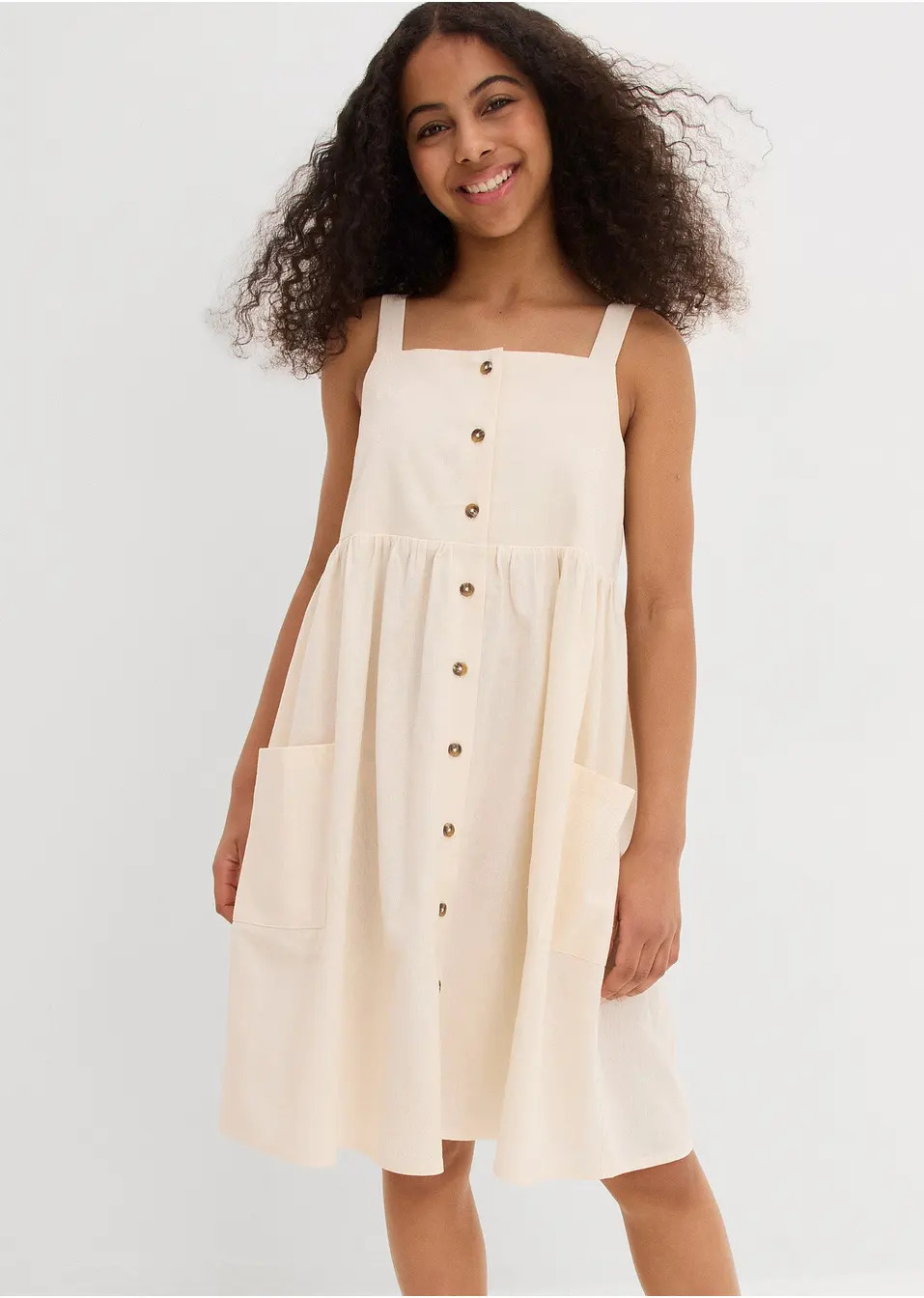 Φόρεμα με τιράντες από δροσερό σύμμεικτο λινό-bonprix