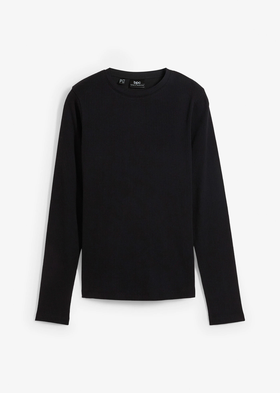 Μακρυμάνικη μπλούζα ριμπ από καθαρό βαμβάκι-Μαύρο-bonprix