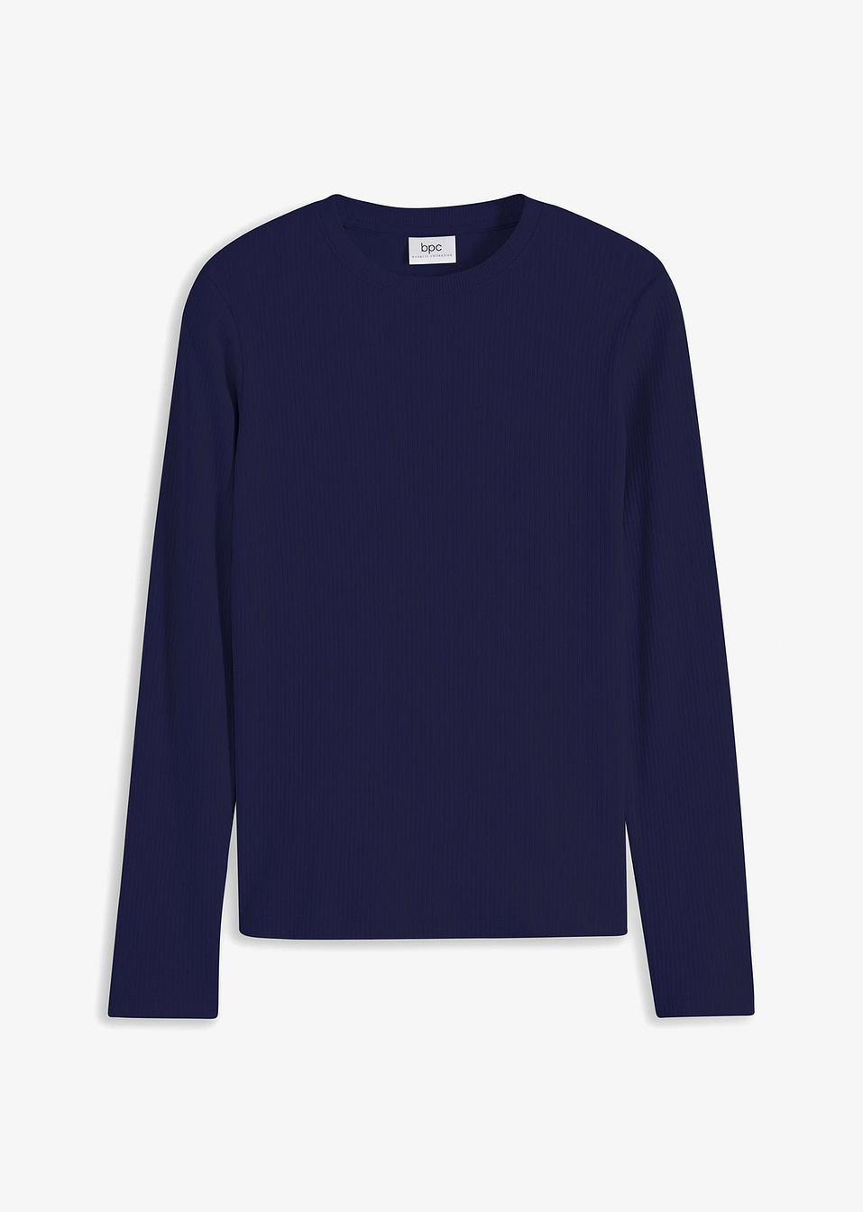 Μακρυμάνικη μπλούζα ριμπ από καθαρό βαμβάκι-Μπλε σκούρο-bonprix