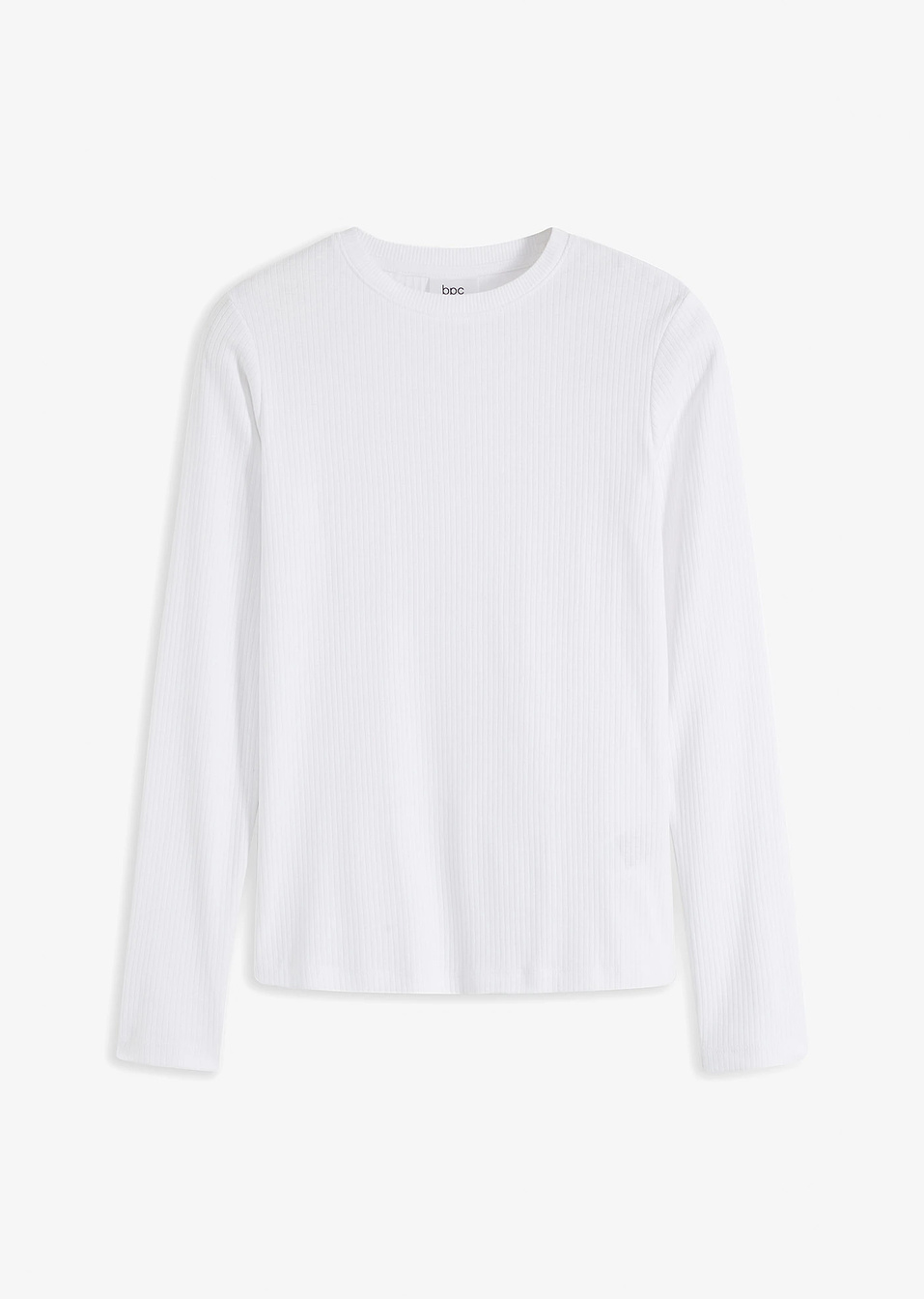 Μακρυμάνικη μπλούζα ριμπ από καθαρό βαμβάκι-Λευκό-bonprix