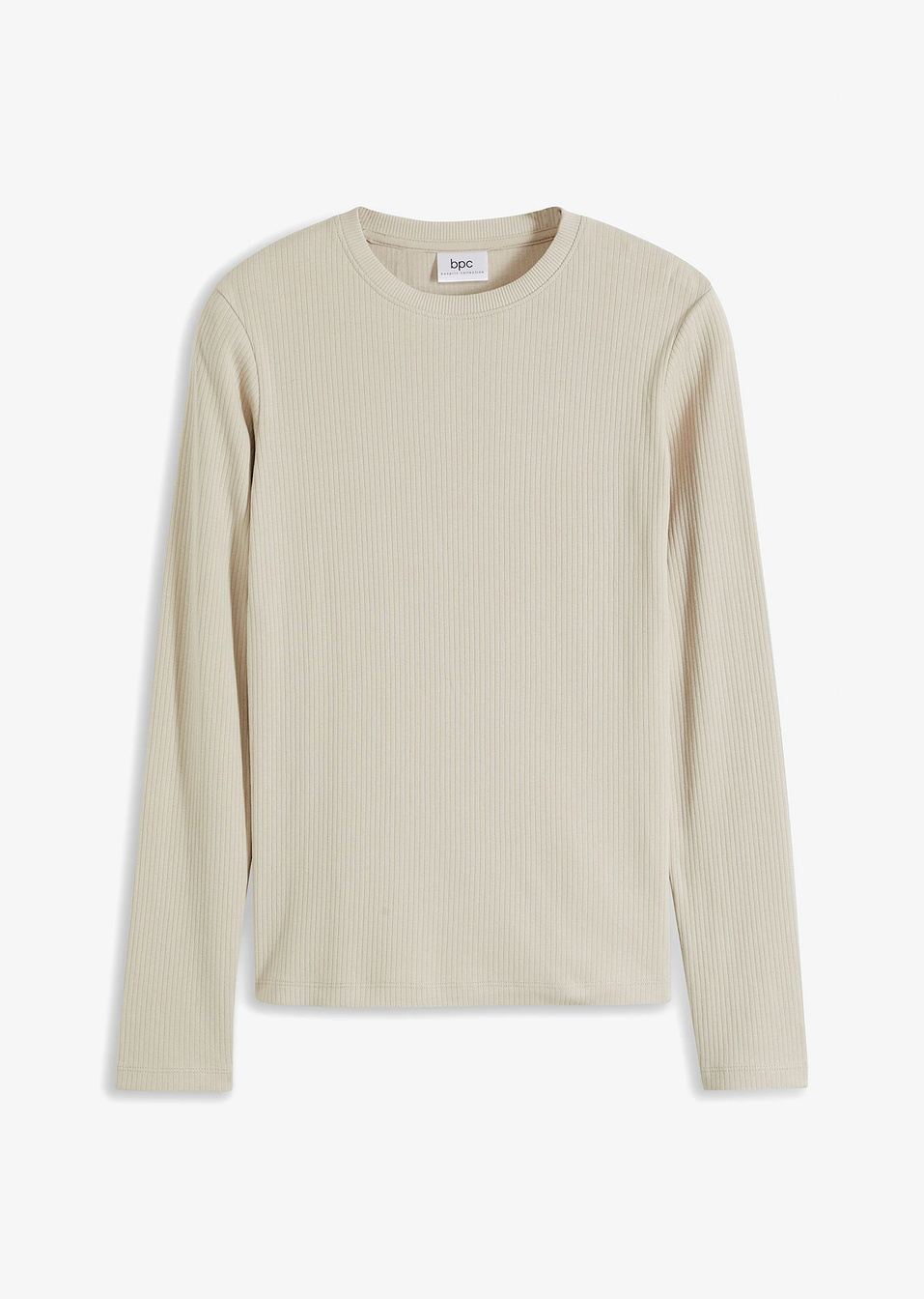 Μακρυμάνικη μπλούζα ριμπ από καθαρό βαμβάκι-Μπεζ-bonprix