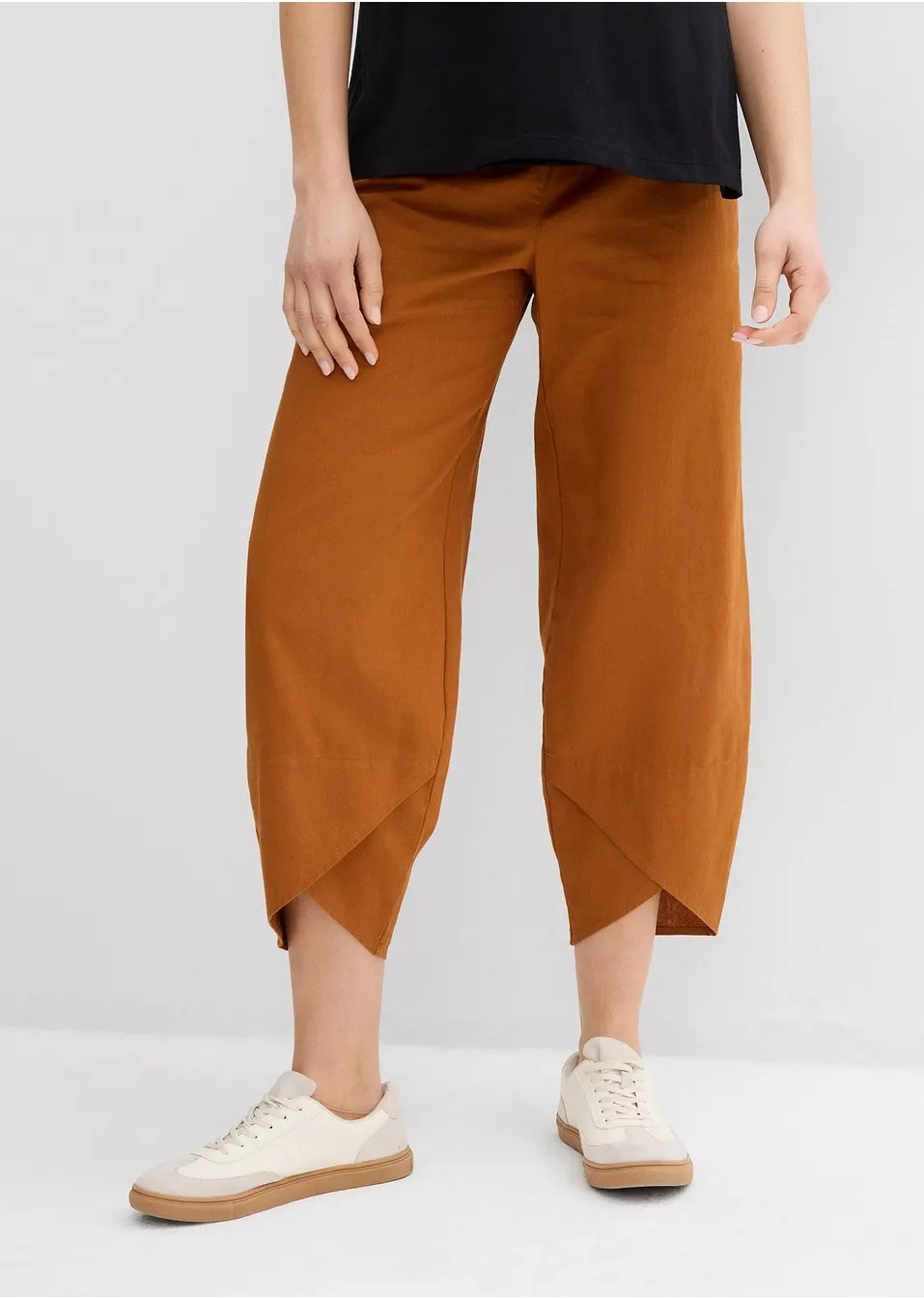 Παντελόνι εγκυμοσύνης με φάσα με ρεβέρ στη μέση, από λινό και βαμβάκι-bonprix