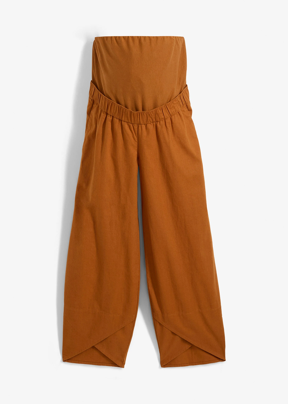 Панталон за бременни с платка с маншет на талията, от лен и памук-Бронзово-bonprix