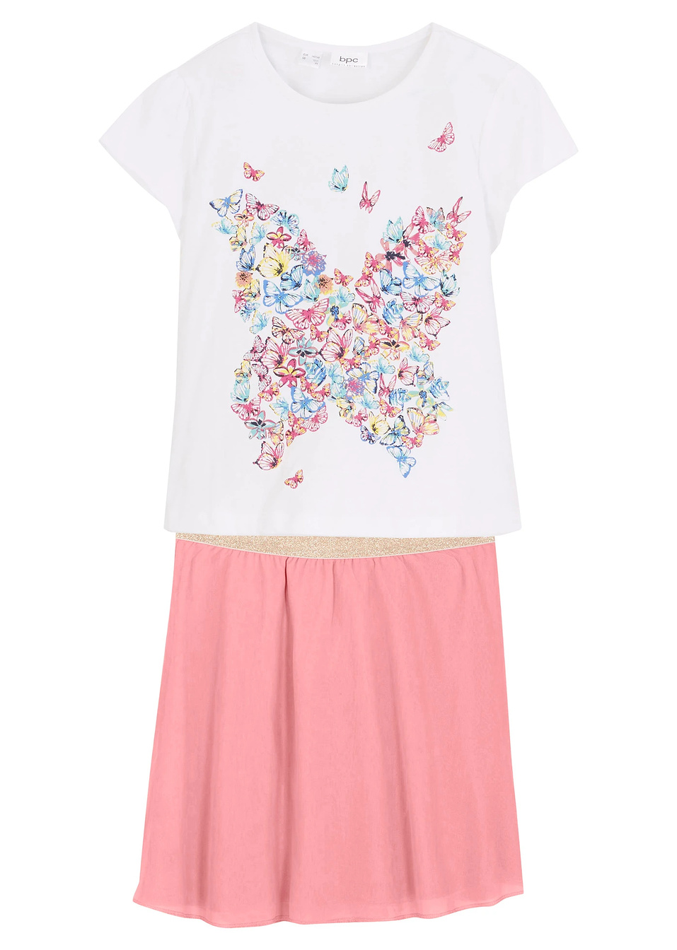 Μπλούζα και φούστα (σετ 2 τεμ.)-Λευκό/Ροζ-bonprix