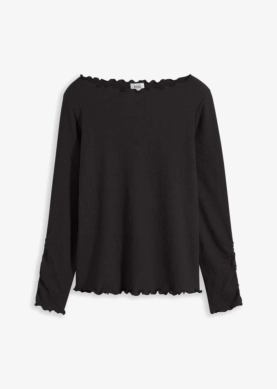 Μακρυμάνικη μπλούζα με σούρες-Μαύρο-bonprix