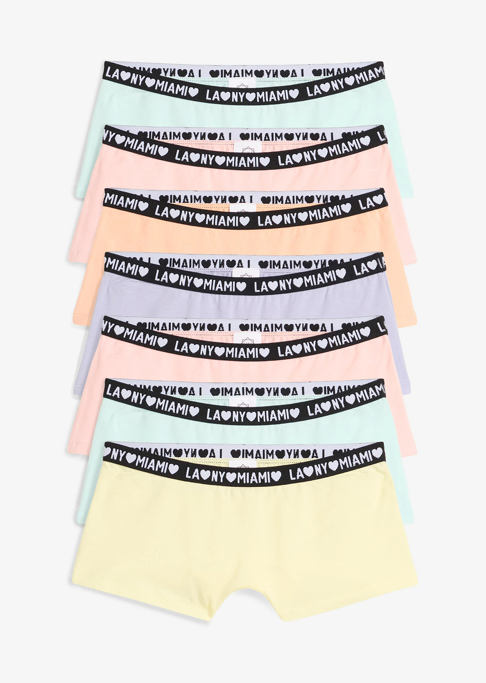 Εφαρμοστό μποξεράκι με μαλακό βιολογικό βαμβάκι (συσκευασία των 7)-Κίτρινο σορμπέ+ Ροδακινί + Λιλά + Ροζ του χαλαζία + Της μέντας-bonprix