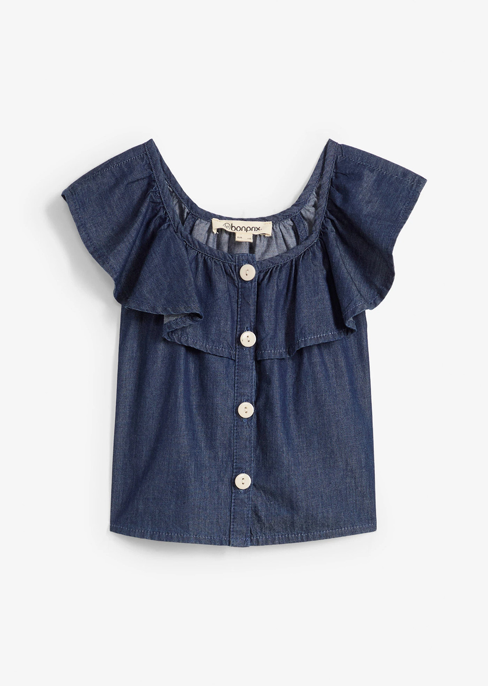 Βαμβακερό τοπ με κουμπάκια-Μπλε denim-bonprix