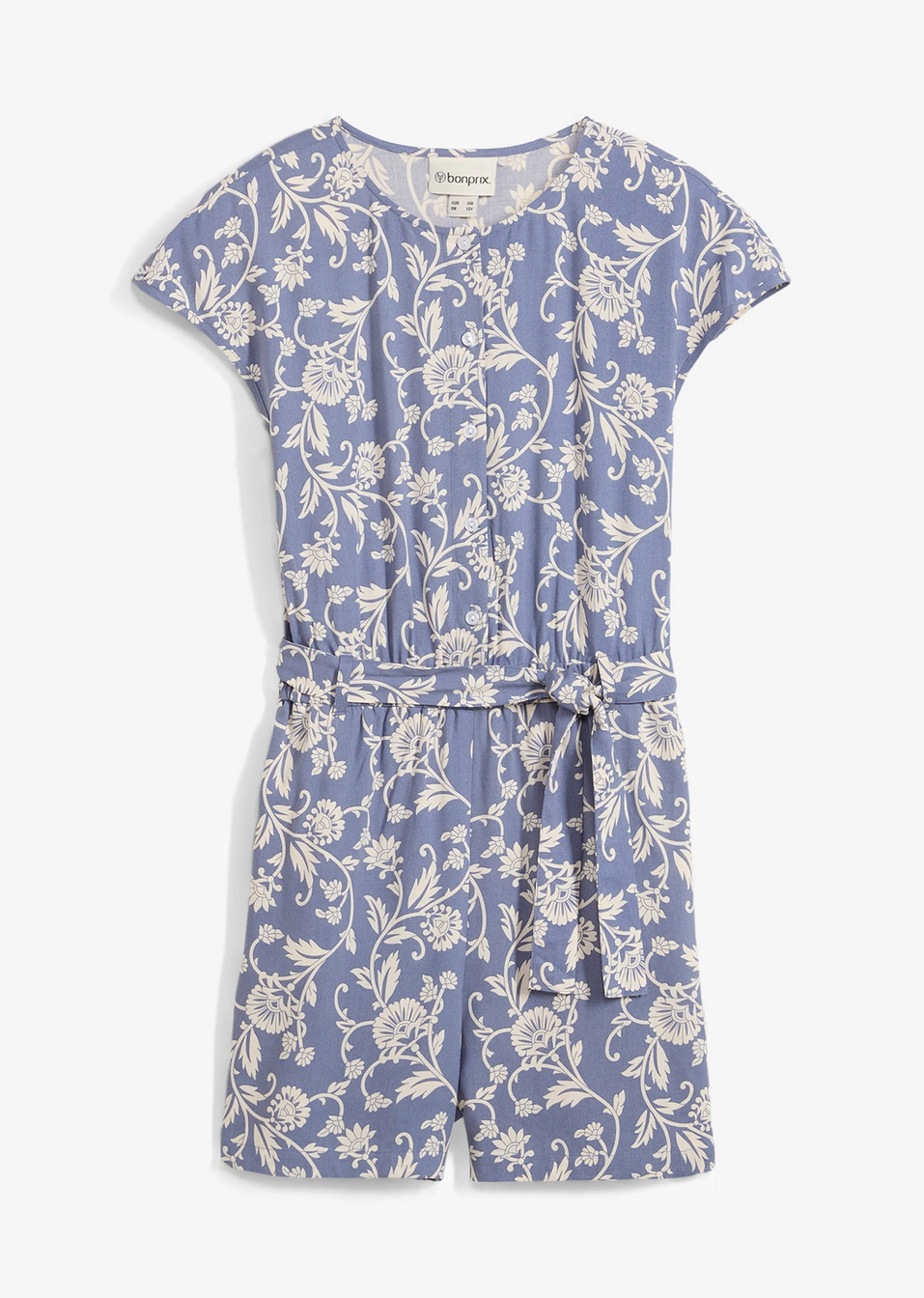 Къс гащеризон от струяща се вискоза-Синьо/Бежово-bonprix