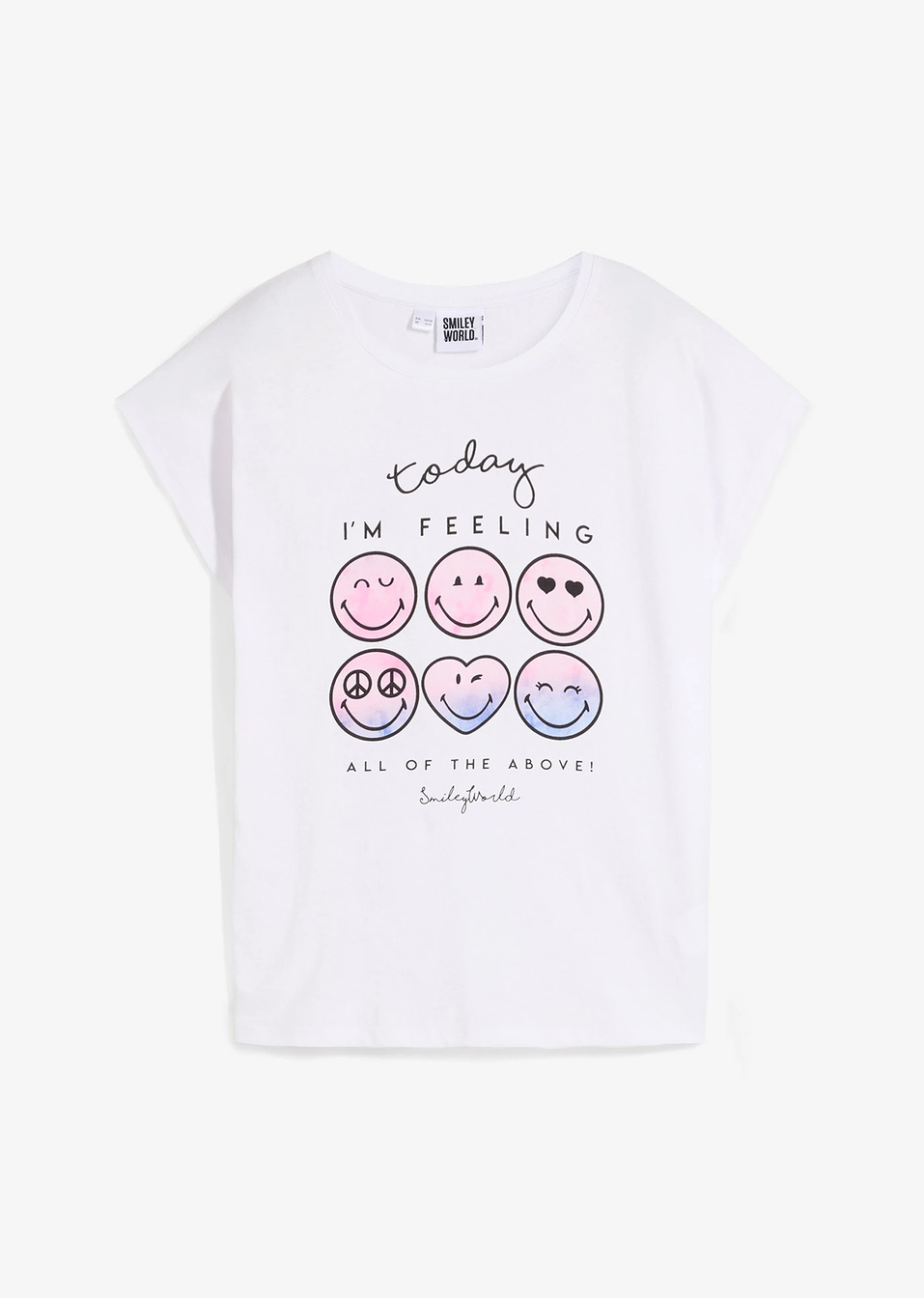 T-shirt με smiley από καθαρό βαμβάκι-Λευκό-Smiley World