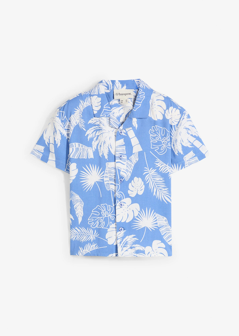 Риза с къс ръкав от мека вискоза-Небесно синьо/Кремаво бяло-bonprix