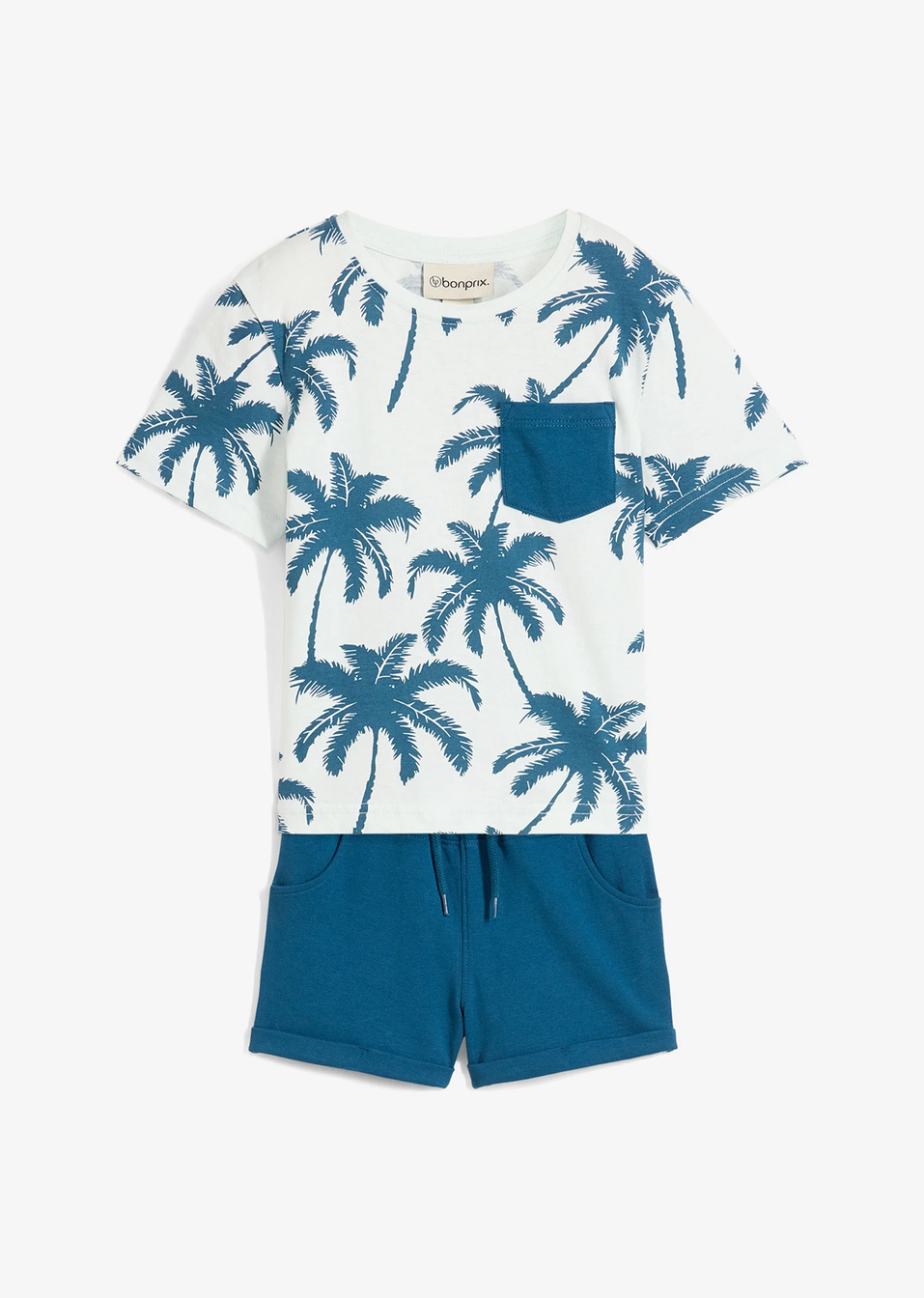 T-shirt και βερμούδα από βαμβάκι (σετ 2 τεμ.)-Της μέντας σταχτί + Πετρόλ σκούρο-bonprix