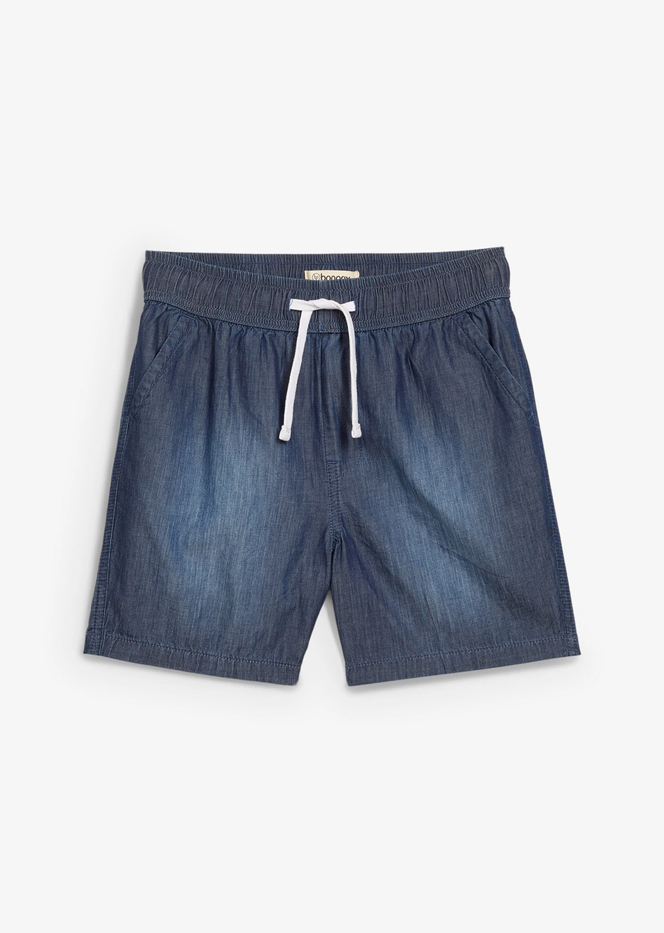 Τζιν βερμούδα με λάστιχο στη μέση από βιολογικό βαμβάκι, regular fit-Μπλε denim-bonprix